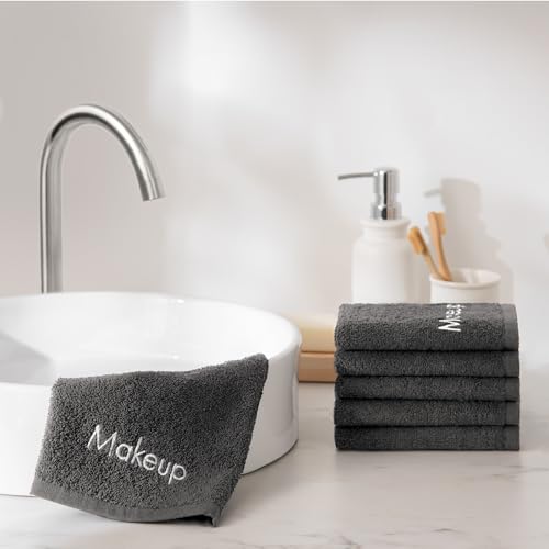100% Cotton Makeup Remover Washcloths, Reusable Face Towels - 6 Pack, Grey