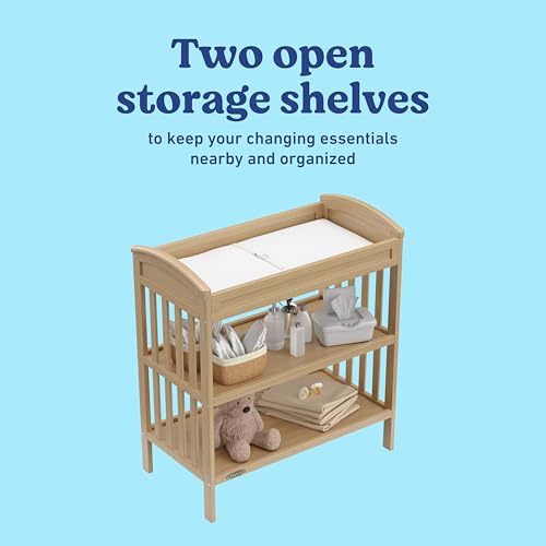 Wooden Baby Changing Table with Storage Shelves and Water-Resistant Pad