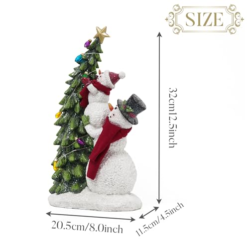 Valery Madelyn 13 Inch Christmas Snowman Family Figurines with Lights, Resin Holiday Decorations