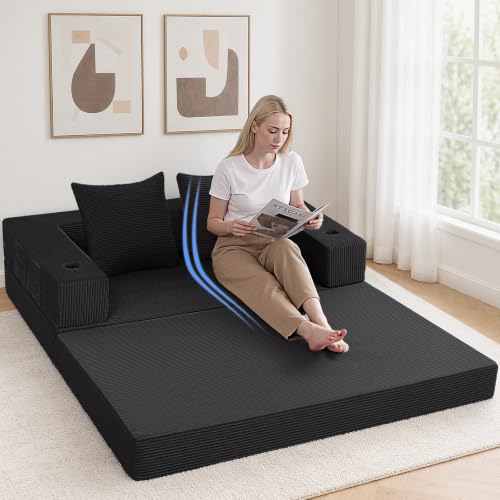 4-in-1 Convertible Floor Sofa Bed, 59-Inch Folding Futon for Small Spaces