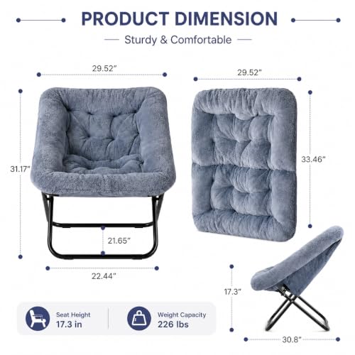 Oversized Faux Fur Moon Chair, Foldable Square Lounge Chair for Adults