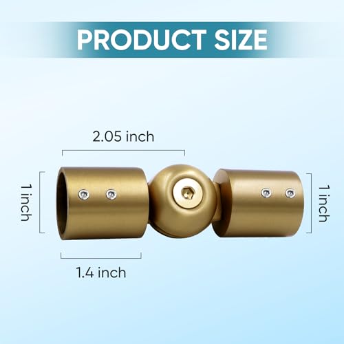 Adjustable Corner Curtain Rod Connector for 1-Inch Bay Windows, Gold