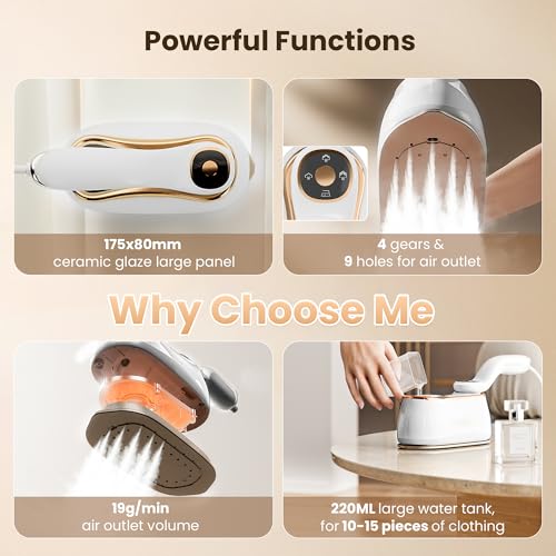 Portable 1200W Clothes Steamer with Ceramic Panel and 220ml Water Tank