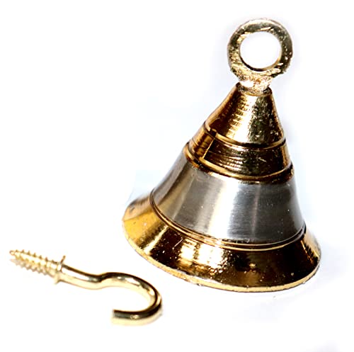 NANNUDECO Brass Pooja Bells with J Hook - 2 Inch Silver & Gold Wall Hanging Christmas Decor (24 Pack)