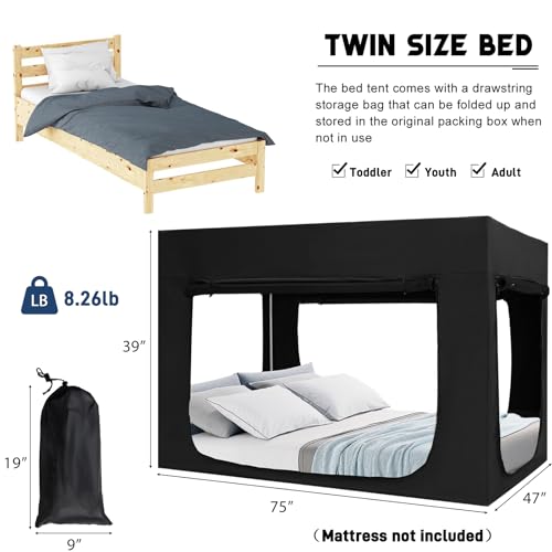 Twin Size Bed Tent Canopy, 80% Blackout Privacy Tent for Adults and Kids