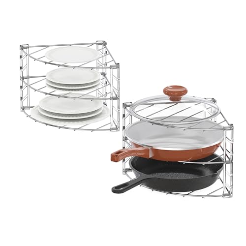 3-Tier Corner Shelf Organizer for Kitchen Cabinets, Chrome Iron, 2-Pack
