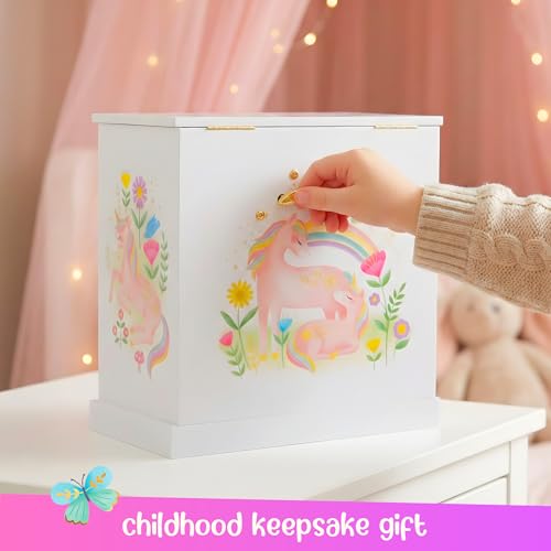 Unicorn Musical Jewelry Box for Girls with Drawers and Floral Design