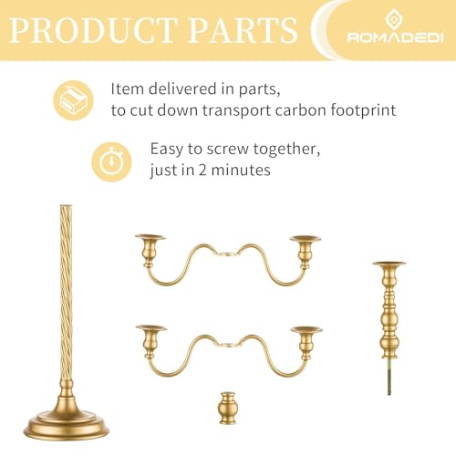 Romadedi Gold 28in 5-Arm Candelabra for Taper Candles, Pack of 2 (Variation 2/28")