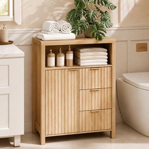 Slim Bathroom Storage Cabinet with 3 Drawers and Adjustable Shelf