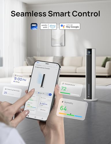 Evaporative Air Cooler 43 Inch Tower Fan with Humidifier and App Control
