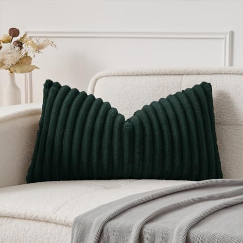 UGASA 12x20 Dark Green Faux Fur Throw Pillow Cover - 1pc