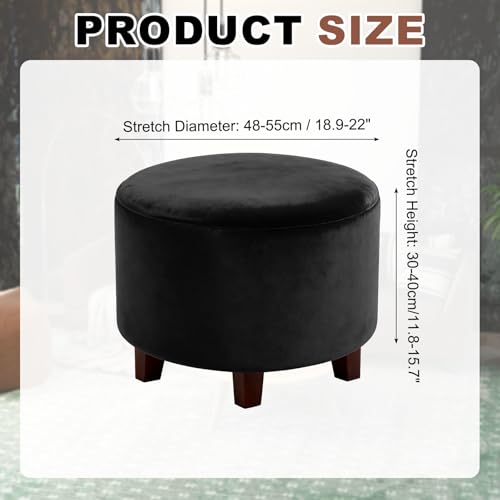 Round Velvet Footstool Slipcover - Stretch Protector for Furniture