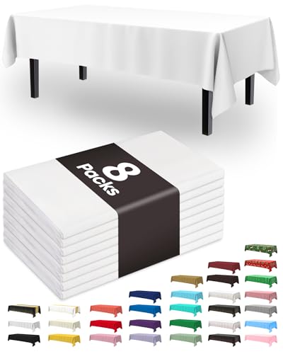 Disposable Plastic Tablecloths 8 Pack - White Rectangle 54 x 108 Inch