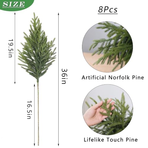 8 Pcs 36-Inch Lifelike Norfolk Pine Branches for Vase - Christmas Decor