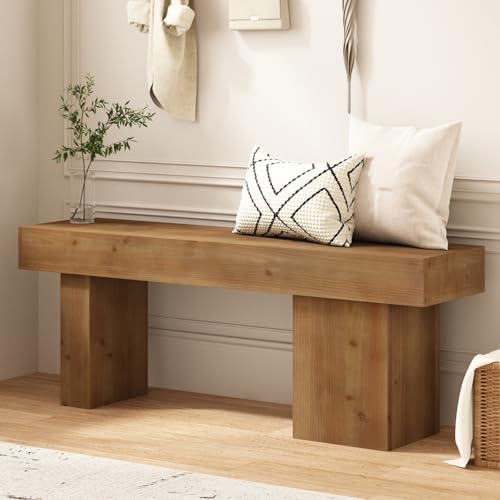47-Inch Solid Wood Farmhouse Entryway Bench, Rustic Accent Seating