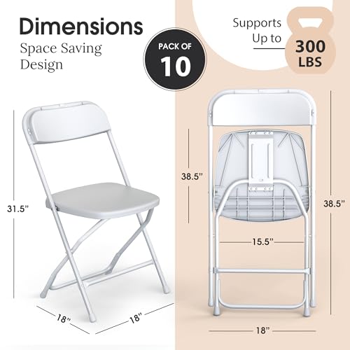 10-Pack Foldable Plastic Chairs, Stackable Metal Frame Seats for Events
