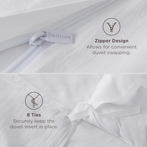 Bedsure White Queen Duvet Cover Set - 3 Piece Soft Microfiber Bedding