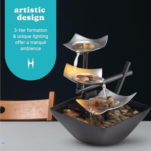 Tabletop Water Fountain - 3-Tier Indoor Relaxation Waterfall with River Rocks