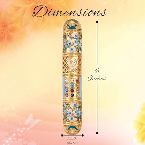 Decorative Enamel Mezuzah Case with Crystals and Gold Accents