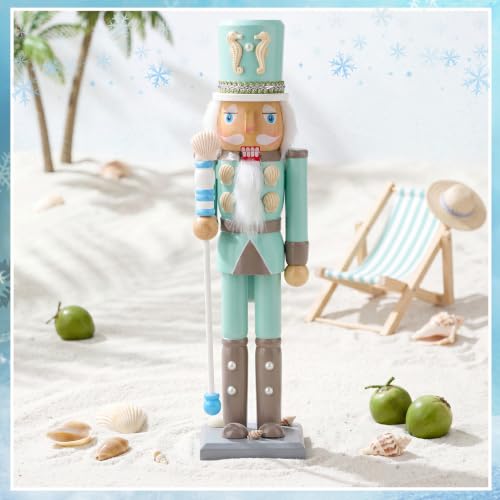 15in Ocean Shell Nutcracker - Wooden Christmas Decor by Blosssound, Ocean Theme