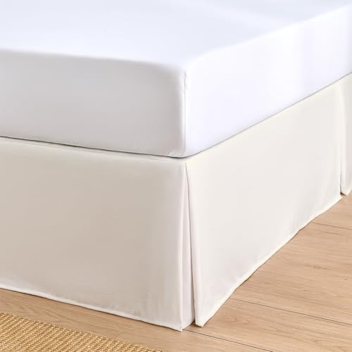 Pleated Bed Skirt Twin Size - 12 Inch Drop Microfiber Dust Ruffle, Ivory