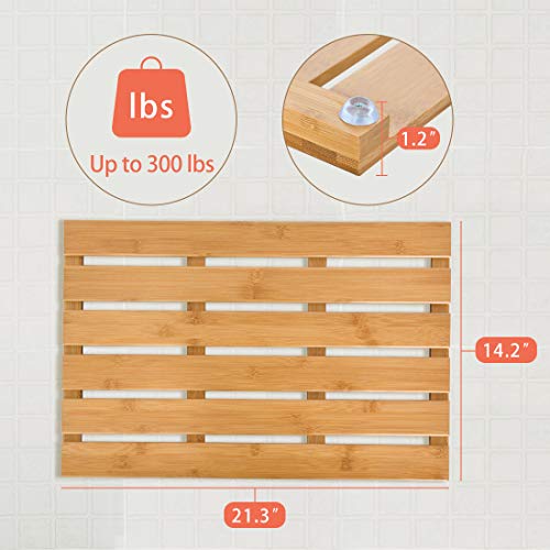 Non-Slip Bamboo Bath Mat - Waterproof Slatted Bathroom Carpet