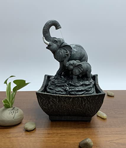 7.5" Elephant Tabletop Water Fountain with Adapter - Indoor Decor