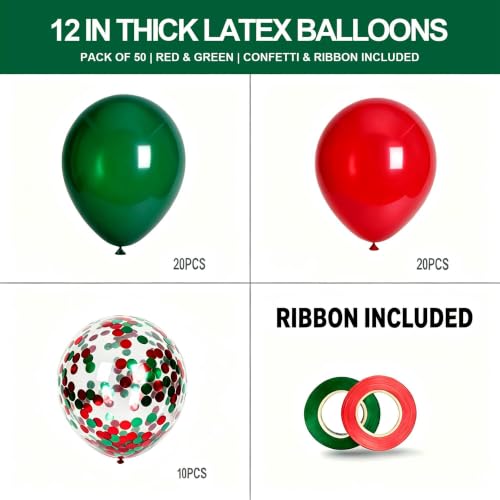 Red and Dark Green Balloons 50pcs 12in Confetti Mix, YGYXMY