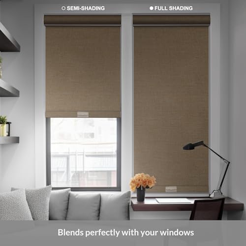 Custom Beige Blackout Roller Shades - Cordless Linen Fabric