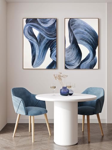 Abstract Blue & Gray Graffiti Canvas Wall Art, 24"x36" Set of 2, Framed
