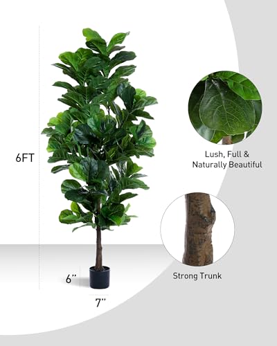 6ft Tall Fiddle Leaf Fig Tree - Lifelike Artificial Plant for Home & Office Decor