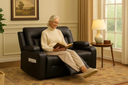 Manual Faux Leather Reclining Loveseat with Cup Holders and Pockets