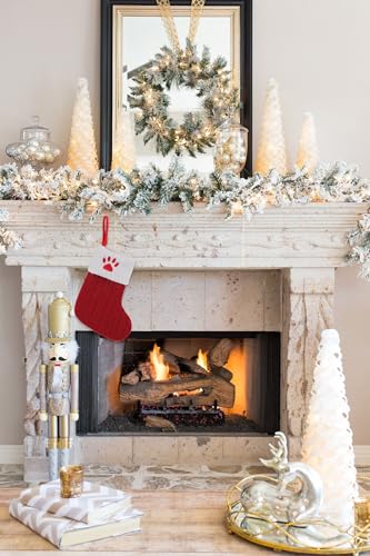 Mini Red Knit Christmas Stocking with Dog Paw Embroidery - 7 Inch