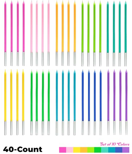 40 Rainbow Birthday Candles - 5.5” Tall, Smokeless & Unscented