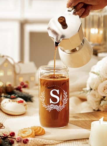 Personalized 16oz Glass Coffee Cup with Bamboo Lid and Straw