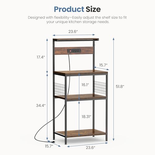 23.6-Inch Microwave Stand with Power Outlet and Adjustable Shelves