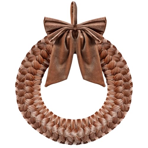 14-Inch Brown Velvet Christmas Wreath with Bow for Front Door Decor