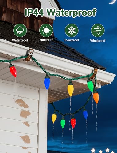 Multicolor C7 LED String Lights 26FT Christmas Decor with 50 Bulbs - Green Wire