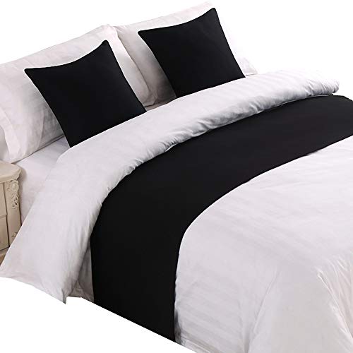 Mengersi Solid Black Cotton King Bed Runner Scarf Cover Protector