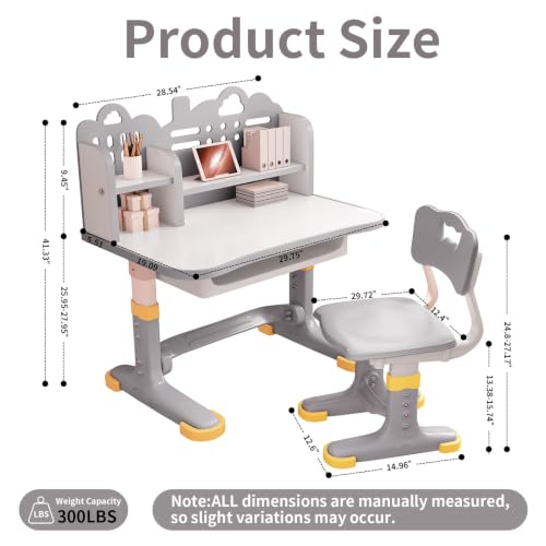 Height Adjustable Kids Study Desk and Ergonomic Chair Set with Storage