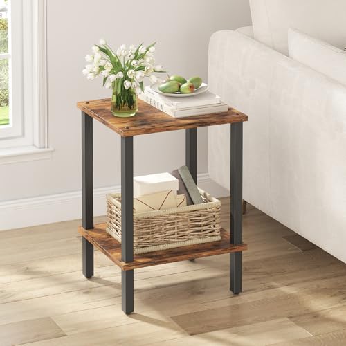 2-Tier End Tables Set of 2 - Rustic Side Table & Nightstand for Small Spaces