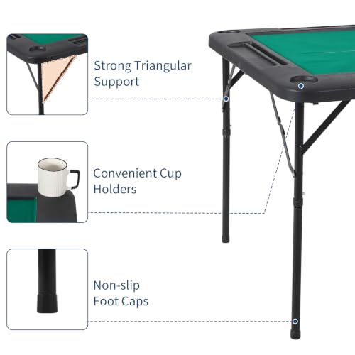 34-inch Folding Game Table with Felt Mat, 4 Cup Holders and Chip Trays