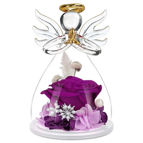 Preserved Rose in Glass Angel Figurine - Lasting Keepsake for Women