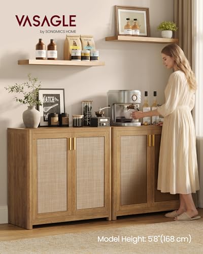 Boho Rattan Sideboard Buffet Cabinet with Adjustable Shelf - Natural Brown