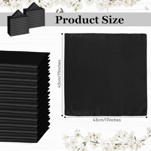 80-Pack Black Satin Napkins, 17x17 Inch Soft Silky Cloth Table Napkins