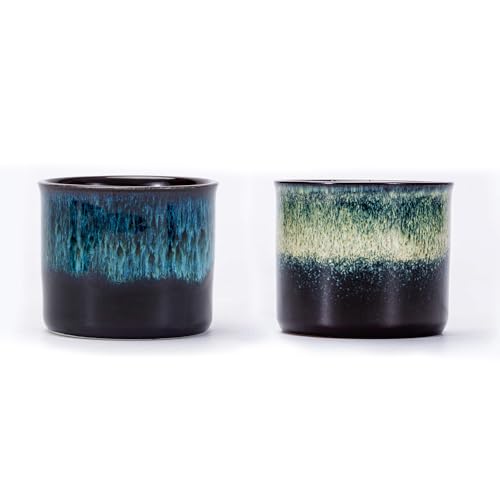 Ceramic Espresso Cups Set of 2 - 2.5oz Demitasse Shots - Full Magic Blue