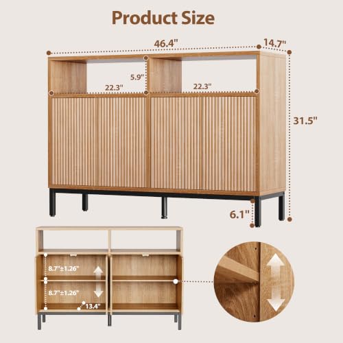 Modern Wood Sideboard Buffet Cabinet with Fluted Doors and Storage