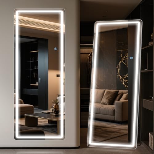 LED Full Length Mirror 58" x 18" Lighted Body Mirror with 3-Color Dimming