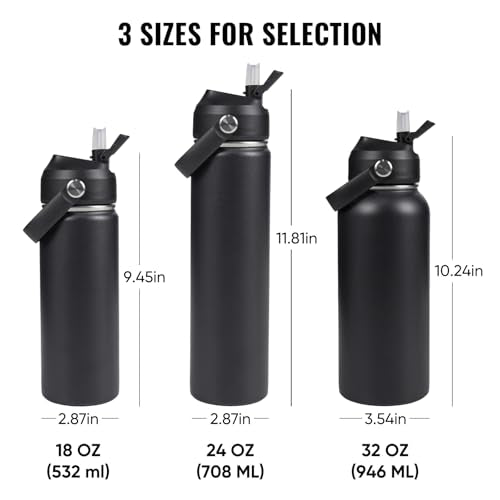 18oz Insulated Stainless Steel Water Bottle with Straw - Vacuum Travel Flask