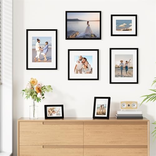 Black 8x10 Picture Frames Set of 9 - Wall & Tabletop Photo Display